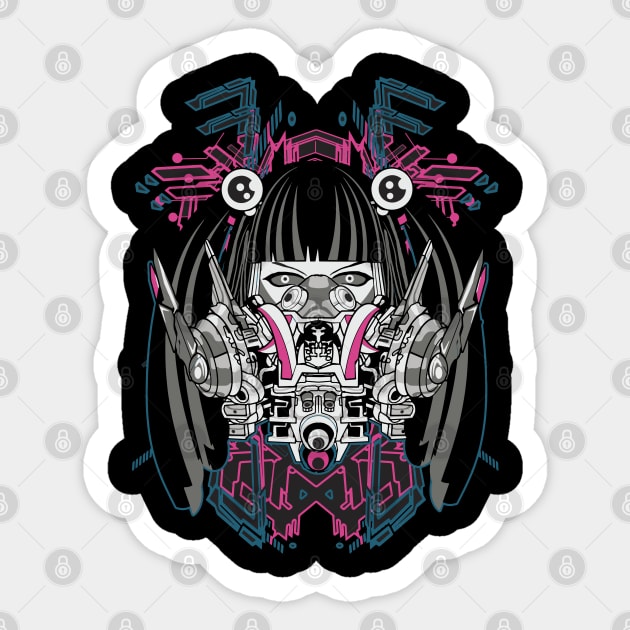 cyberpunk girl with mask In Black Sticker by Urbanprint